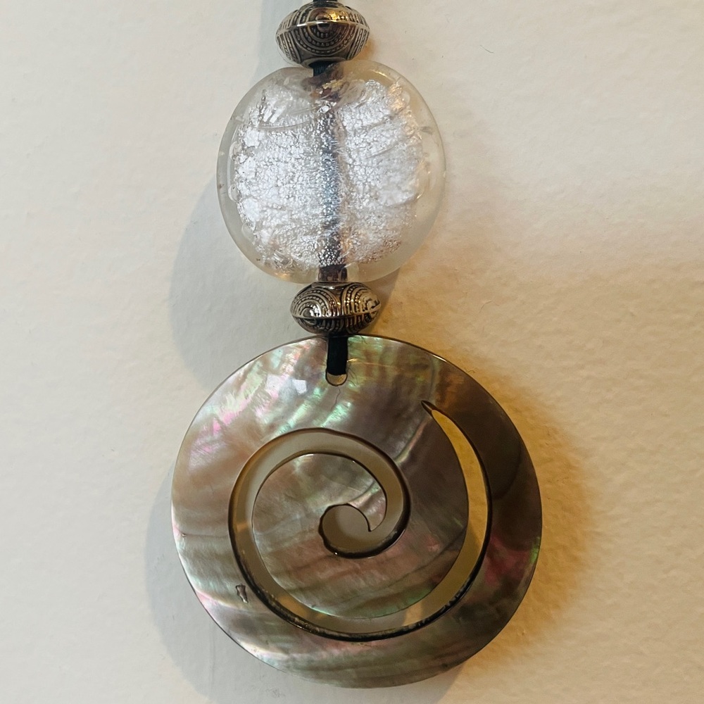 Mother of Pearl Carved Spiral of Life Pendant Necklace